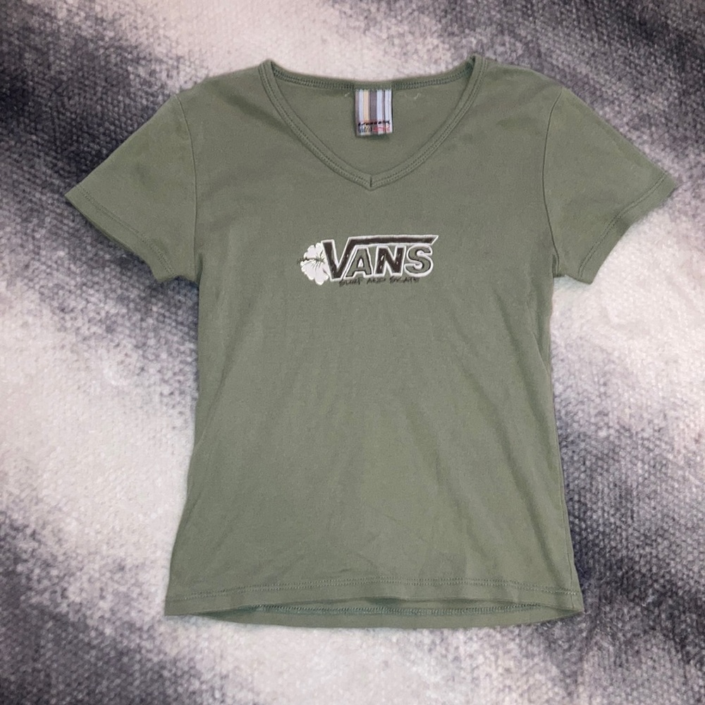 Olive Green Vans Flower “Surf and Skate” Top Size Small